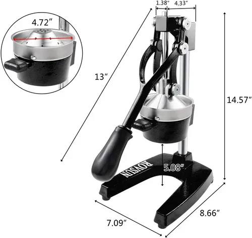 Vista 4 de ROVSUN Exprimidor profesional de cítricos, exprimidor de limón, exprimidor de hierro fundido, exprimidor manual comercial para jugo de limón Negro