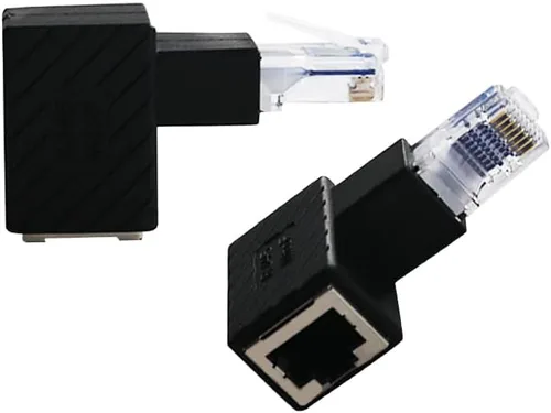Vista 4 de Adaptador Ethernet de 90 grados, LAN Ethernet de 90 grados, RJ45 macho a hembra, adaptador de red de ángulo recto Cat5 / Cat5e / Cat6 para módem