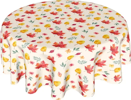 Vista 17 de Giwawa Mantel de hojas florales bohemias, mantel de hojas coloridas, mantel botánico natural de acuarela, mantel redondo de primavera y verano, Boho