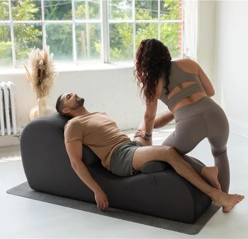 Vista 2 de Avana Chakra Yoga Chaise - 2 reposacabezas ajustables y asas con correas ajustables, micro terciopelo/microbucle, negro y gris