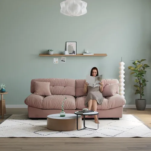 Vista 3 de Sofá modular profundo de 89 pulgadas, sofás minimalistas con cojín grueso, cómodo sofá de pana con dos almohadas para sala de estar, apartamento