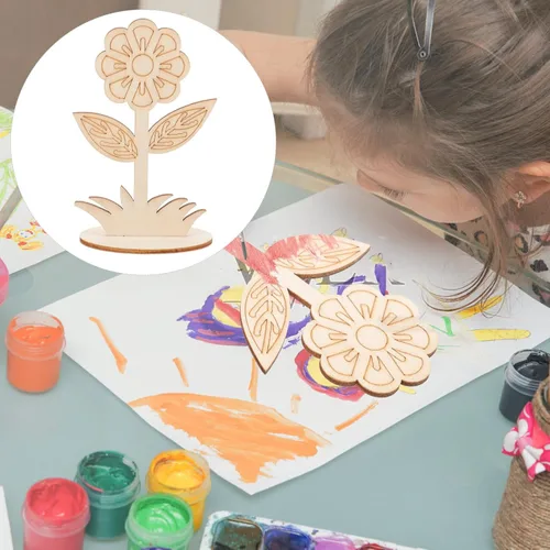 Vista 7 de EXCEART 20 plantillas de flores de madera DIY para pintar recortes florales sin terminar