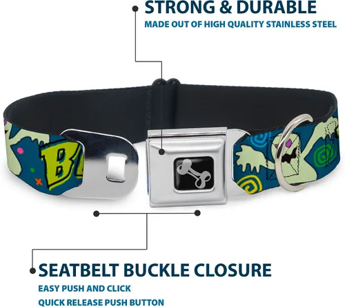 Vista 4 de Collar de perro hebilla de cinturón de seguridad Ghost Boo azul multicolor 9 a 15 pulgadas 1.0 pulgadas de ancho