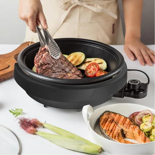 Vista 6 de Aroma Housewares – asp-137 3-cuartas/10-pulgadas 3 en 1 olla con placa de parrilla, Negro