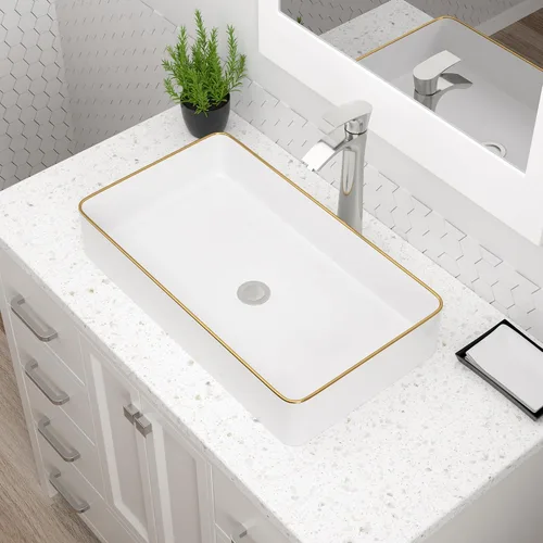 Vista 15 de Dcolora Lavabo de Recipiente Negro Rectangular de 40,6 x 30,5 cm Negro Mate Lavabo de Baño Rectangular sobre Encimera Cerámica Porcelana Lavadero