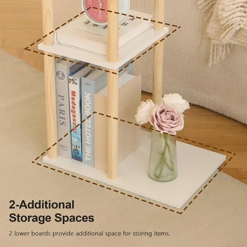 Vista 5 de AWASEN Mesa auxiliar en forma de C, mesa auxiliar pequeña para sofá, mesa de sofá de madera de 3 niveles mesa de café para sala de estar, espacio C