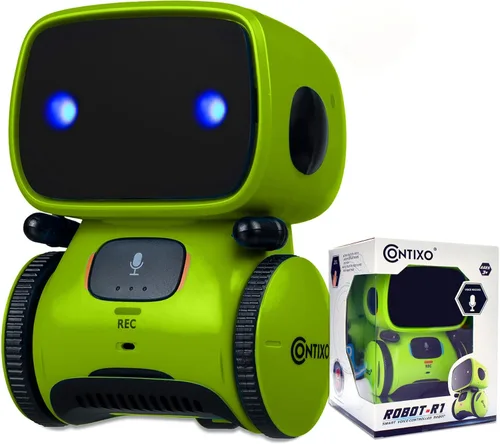 Vista 9 de Contixo R1 Juguete robot para niños, robots inteligentes interactivos azules con control de voz, que hablan, bailan, aprenden, sensor táctil