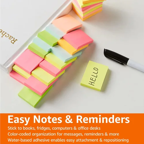 Vista 6 de Amazon Basics Notas adhesivas mini rectangulares, 1.5x2 pulgadas, almohadillas autoadhesivas de colores brillantes, fáciles de usar para el hogar
