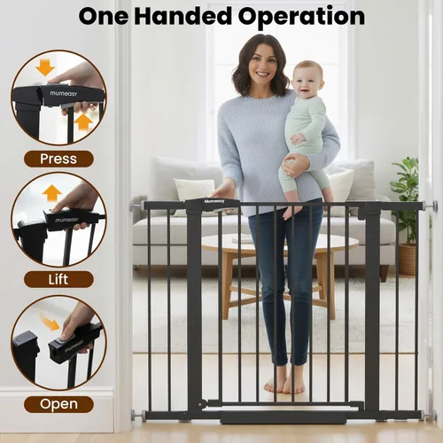 Vista 5 de Puerta de bebé para escaleras, puerta de perro de cierre automático de 26 a 40 pulgadas para puertas, puerta infantil montada a presión con puerta