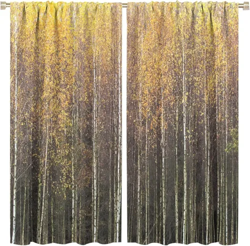 Vista 55 de Cortinas de abedul para sala de estar, niebla matutina en otoño, decoración del hogar, 42 x 45 pulgadas de largo