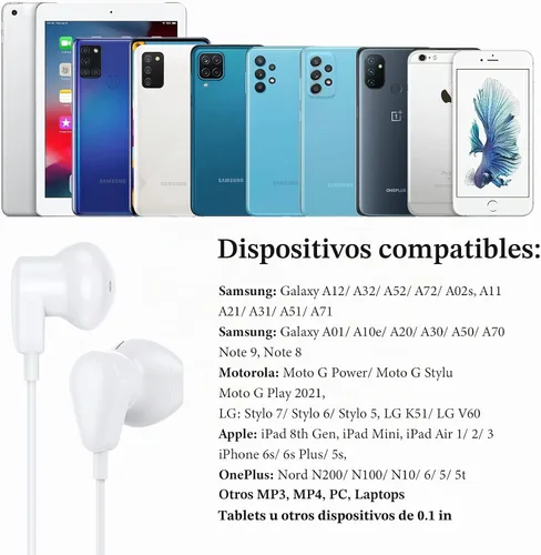 Vista 7 de Auriculares con cable para Samsung Galaxy A15 A14 A13 A12 A11 A20 S9, auriculares con cable de 0.138 in con micrófono, auriculares estéreo de alta