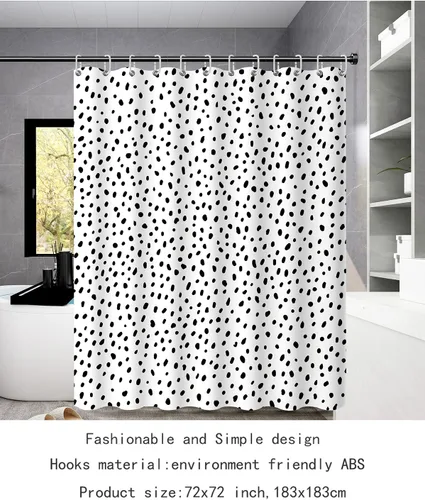 Vista 9 de Cortina de ducha de lunares negros para baño, diseño pequeño y moderno de lunares negros sobre blanco, tela de poliéster impermeable para niños, 72