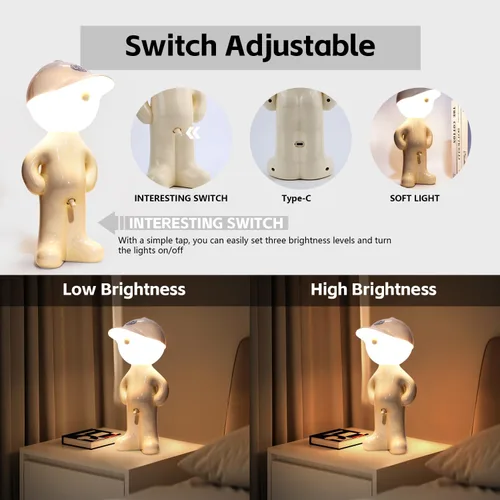 Vista 2 de Lámpara de Mesa Divertida con Interruptor de Palanca, Luz Nocturna Recargable para Mesita de Noche, Regalo Broma de Elefante Blanco con Sentido