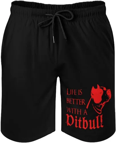 Vista 4 de Life Better with Pitbull Mens Swim Trunks Quick Dry Swim Shorts Bathing Suit Beach Swim Board Shorts with Pockets