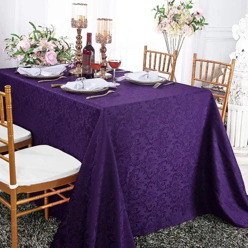 Vista 4 de Manteles rectangulares de poliéster damasco jacquard de 90 x 132 pulgadas para restaurante, cocina, comedor, boda, fiesta, banquete, eventos