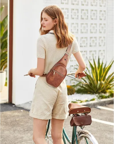 Vista 170 de Telena Riñonera pequeña para mujer, de cuero, cangureras, bolsa de pecho para mujer