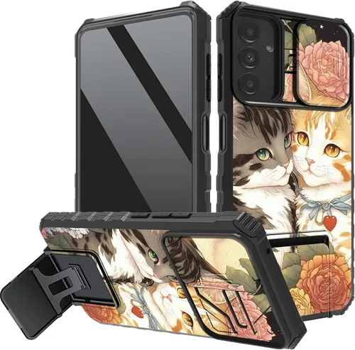 Vista 26 de Funda protectora para cámara Samsung Galaxy A14 5G, resistente y resistente con protección deslizante para lente deslizante, soporte integrado