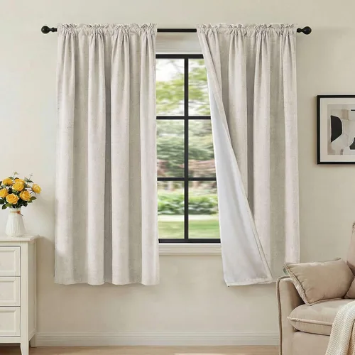 Vista 71 de H.VERSAILTEX Cortinas 100% opacas con aspecto de lino para dormitorio, bloqueo de luz completa, bolsillo para barra, cortinas de ventana gruesas