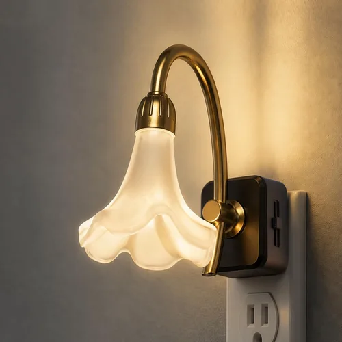 Vista 29 de L LOHAS LED Luz nocturna, luces nocturnas decorativas que se enchufan a la pared Anillo de oro manchado flor 3000K