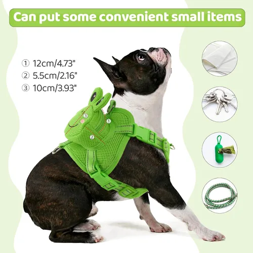 Vista 4 de Arnés para perro con mochila, arnés ajustable para perros pequeños y medianos, mochilas transpirables sin tirones para perros, para viajes