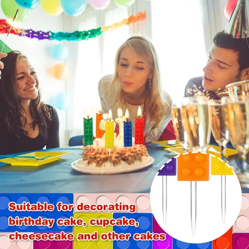 Vista 6 de Riyiper 12 velas de bloque de construcción, velas de pastel de cumpleaños, selección de bloques de construcción, suministros de cumpleaños