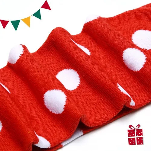 Vista 6 de SATINIOR 4 pares de calcetines altos hasta la rodilla, calcetines de Navidad con lunares hasta la rodilla, para mujeres y niñas, accesorios