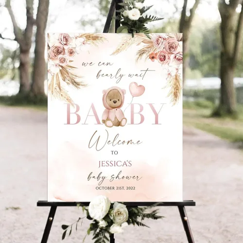 Vista 29 de Generic Letrero de bienvenida con lazo rosa para baby shower, para niña, de plástico, tamaño completo