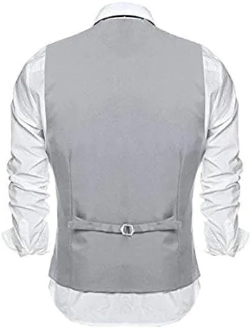 Vista 4 de COOFANDY Chaleco de traje de negocios casual para hombre, ajustado, a la cintura, formal