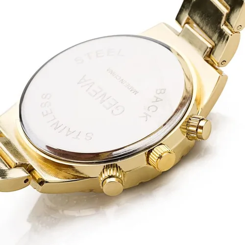 Vista 4 de Reloj de cuarzo unisex con diamantes de cristal flotantes de lujo con pulsera de eslabones de acero inoxidable Rose gold