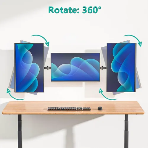 Vista 5 de WALI Soporte de pared triple para monitor de 17 a 32 pulgadas, brazo de monitor de computadora para 3 pantallas, soporte de pared giratorio