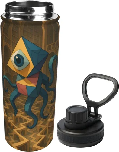 Vista 2 de Geometric Creatures - Hervidor de agua aislado de acero inoxidable Botella de agua divertida con estampado Ideal para deportes y viajes