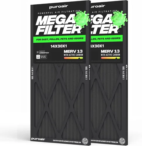 Vista 13 de PuroAir Filtro Mega - Filtro de aire de 12x12x1 MERV 13 para el hogar con carbón activado - Filtros alérgenos, caspa de mascotas, humo, polvo