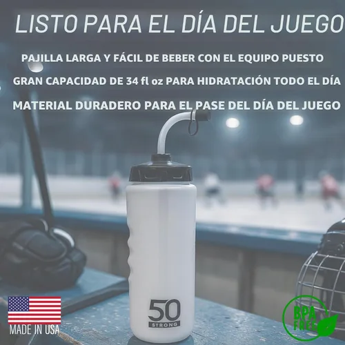 Vista 2 de 50 Strong Botella de agua de hockey y lacrosse con pajita, 1 litro