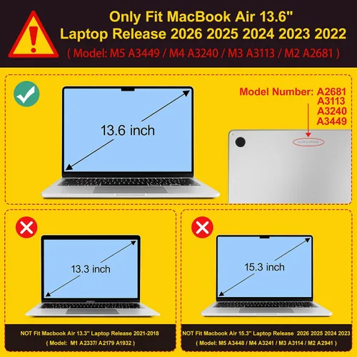 Vista 2 de Tuiklol Funda para MacBook Air M5 de 13.6 pulgadas 2026 2025 2024 2022 versión M4 M3 M2 Chip Modelo A3449 A3240 A3113 A2681, cubierta rígida