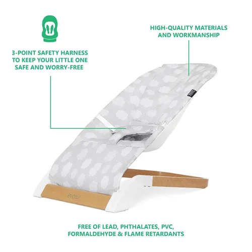 Vista 4 de Evolur Koko - Bouncer portátil para bebés en color gris nube, tela transpirable, funda de asiento extraíble, fácil de limpiar para bebé