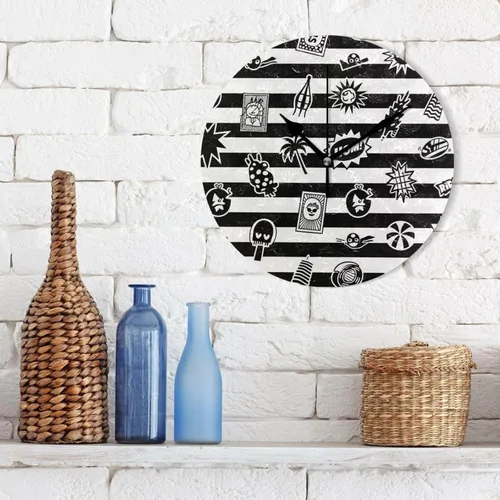 Vista 3 de Black White Striped Retro Summer Cool 10 Inch Round Decorative Atomic Wall Clock Non Ticking Decor for Classroom School School reloj de pared