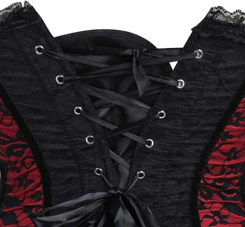 Vista 5 de Corsés rojos Bustier para mujer, corsé floral, elegante y oriental de encaje