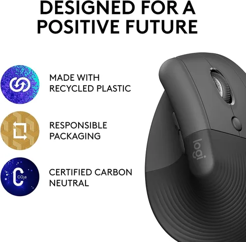 Vista 5 de Logitech Ratón ergonómico vertical elevador, inalámbrico, Bluetooth o Logi Bolt receptor USB, clics silenciosos, 4 botones, compatible