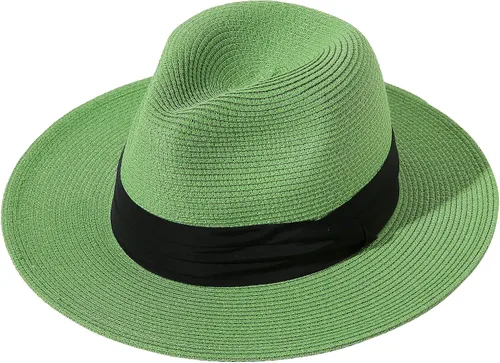 Vista 30 de Lanzom - Sombrero de paja playero para mujer, de ala ancha, plegable, estilo Fedora, UPF50+