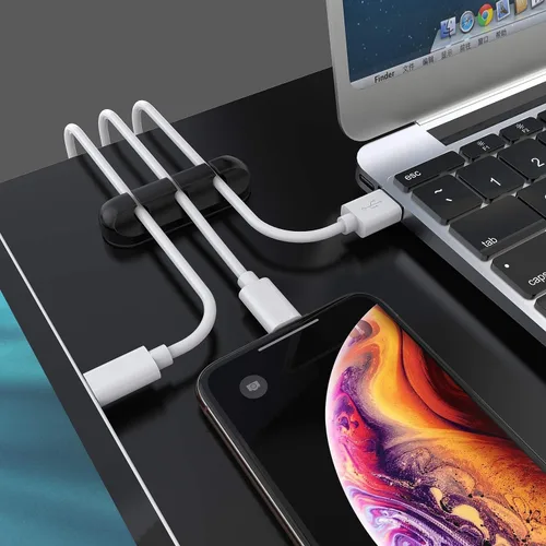 Vista 2 de SOULWIT Clips de soporte para cables, paquete de 3 clips organizadores de cables de silicona autoadhesivos para escritorio, cable de carga USB
