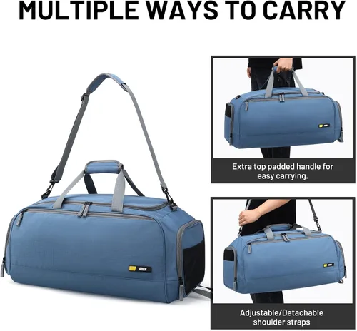 Vista 5 de MIER Bolsa de gimnasio grande para hombres con compartimento para zapatos, bolsas de lona ligeras para deportes, viajes, entrenamiento, fitness, fin