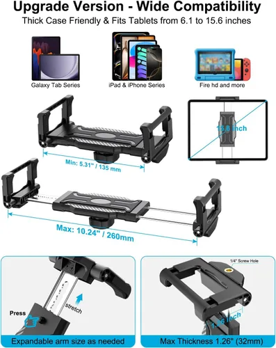Vista 6 de Soporte para tablet grande para automóvil, soporte de metal ajustable