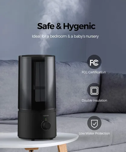 Vista 4 de raydrop - Humidificadores para dormitorio, raydrop - Humidificadores de vapor frío para bebés, humidificador ultrasónico silencioso de 1,0 L, ahorra