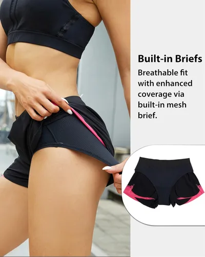 Vista 4 de Holipick Pantalones cortos de correr de 3 pulgadas con bolsillos para mujer, pantalones cortos deportivos de entrenamiento deportivo con forro