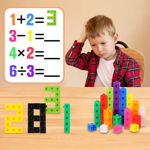 Vista 4 de Jenaai 300 cubos de conteo, bloques de conexión de plástico, cubos de matemáticas coloridos, manipuladores de matemáticas, suministros