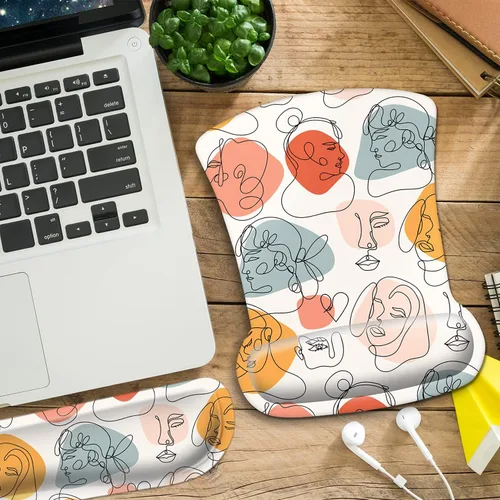 Vista 3 de Alfombrilla ergonómica para mouse y reposamuñecas para teclado, soporte de muñeca con base de goma antideslizante + posavasos para computadora