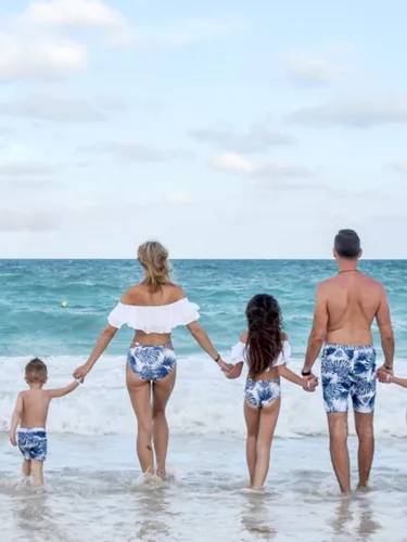 Vista 8 de IFFEI - Conjunto de bikini de dos piezas, traje de baño a juego para la familia, trajes de baño Mommy and Me (mami y yo) con volantes y estampados