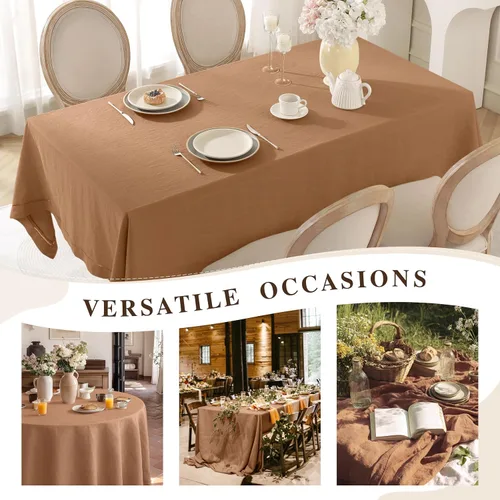 Vista 7 de Linen World - Mantel de lino de otoño de 90 x 60 pulgadas, mantel rectangular lavable de lino francés para comedor, al aire libre, bodas