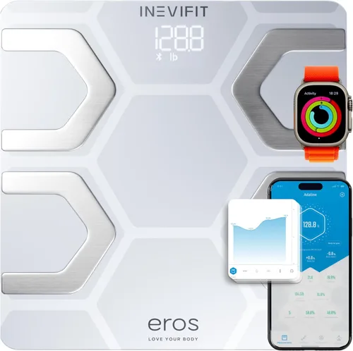 Vista 2 de INEVIFIT EROS - Báscula inteligente Bluetooth y báscula digital de cocina, paquete de fitness, composición corporal completa y solución