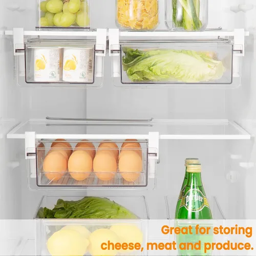 Vista 3 de Vacane Organizador de cajones grande para debajo de la estantería del refrigerador, organizador de cajones extraíbles para refrigerador, contenedor